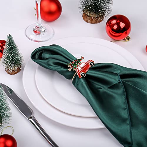 FEKIDO Red Truck Christmas Napkin Rings Set of 6 - Holiday Table Decor