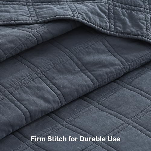 100% Cotton Quilt Set Twin Size - Pre-Washed Denim Blue Bedspread with Sham