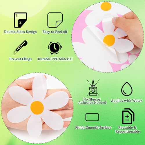 108 Pcs White Daisy Window Clings - Double-Sided Flower Stickers