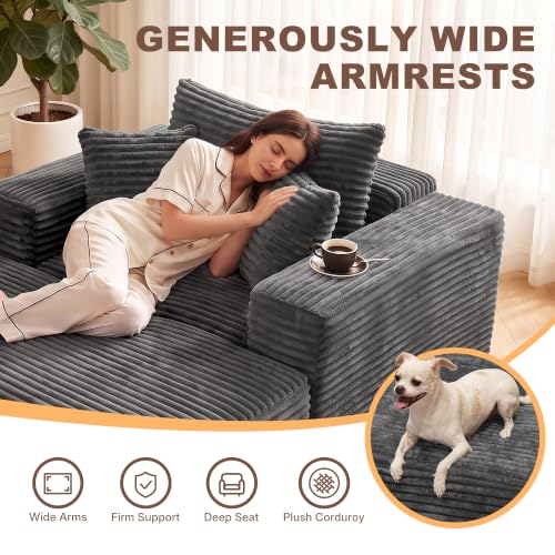 Oversized 60-inch Corduroy Chaise Lounge Chair with Ottoman and Sofa Bed