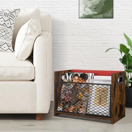 Rustic Metal Magazine Rack, Farmhouse File Storage Basket for Home Office