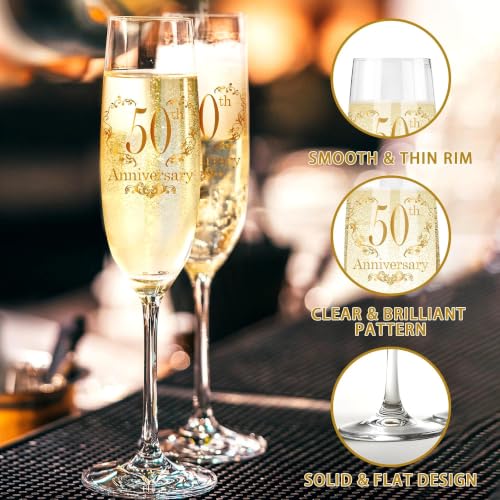 Hexagram 50th Anniversary Champagne Flutes Gift Set for Couples - Elegant Wedding Toast Glasses
