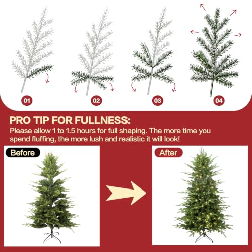 7FT Prelit Blue Spruce Christmas Tree - Slim Artificial Xmas Tree with Warm White LED Lights
