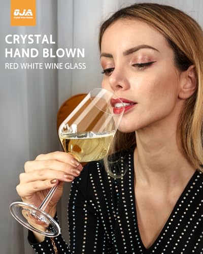 Hand-Blown Crystal Wine Glasses Set of 4 - 15 oz Long Stem Red & White