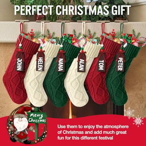 Cable Knitted Christmas Stockings 18 Inch Large Set of 6 (Red, Green, White)