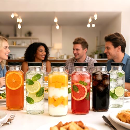 16 Pack 16 oz Glass Juice Bottles with Lids, Reusable Containers for Juicing