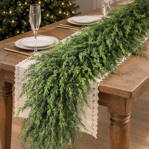 Artificial Cedar Garland 9ft x2 - Christmas Decoration for Fireplace, Indoor/Outdoor