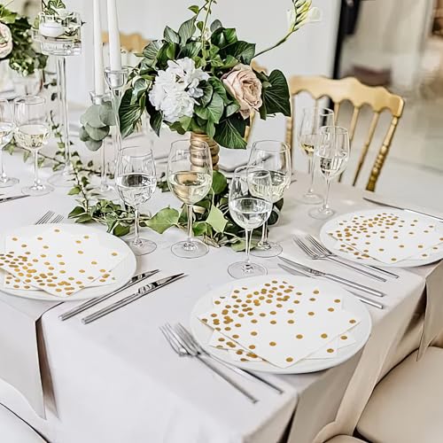 Mealivos Gold Dot 80 Pack White Paper Cocktail Napkins 5x5in 3-Ply Party Supplies