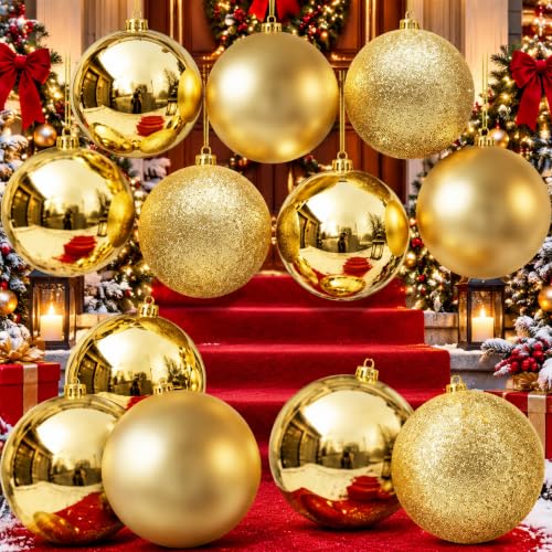 Jenaai Gold Christmas Ball Ornaments Set 8 Inch - 12 Large Shatterproof Holiday Decor