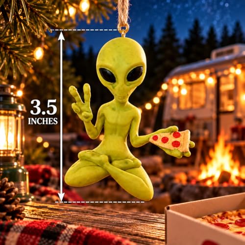 Funny Alien Christmas Ornament with Pizza - Sci-Fi Holiday Decor