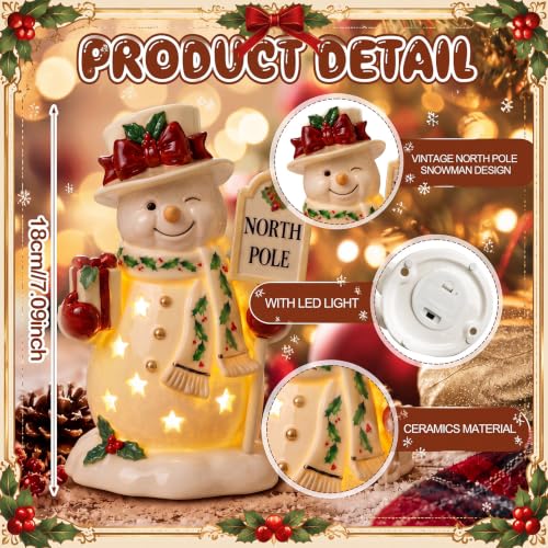 VIHOSE 7 Inch Ceramic Lighted Snowman Figurine with LED Holiday Lights
