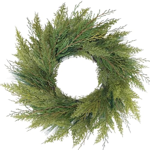 20-Inch Faux Norfolk Pine Christmas Wreath for Front Door and Holiday Decor