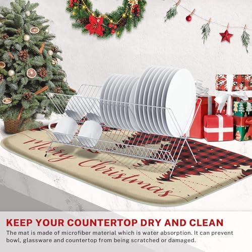Sanwarm Christmas Tree 24x18 Inch Absorbent Dish Drying Mat for Kitchen