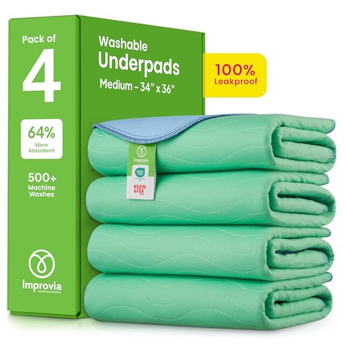 IMPROVIA Washable Incontinence Bed Pads 34" x 36" 4-Pack Waterproof