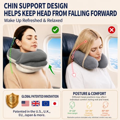 BUYUE Memory Foam Travel Neck Pillow - 360° Support Flight Kit
