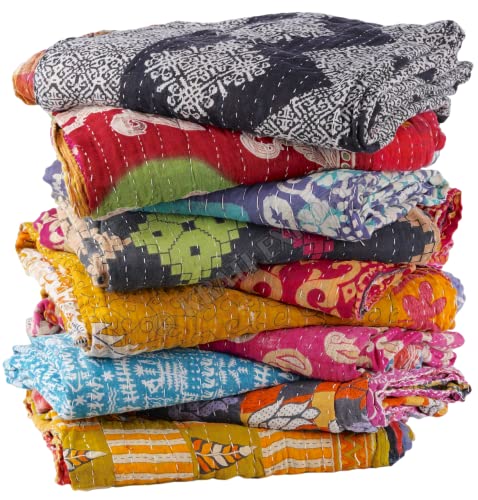 Handmade Vintage Kantha Quilt - Boho Throw Blanket Bedspread