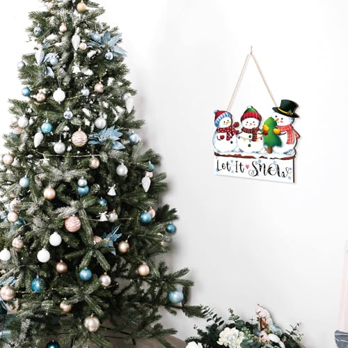 Let It Snow Three Snowmen Wall Sign Xmas Lets Snow - Rustic Winter Welcome Door Decor