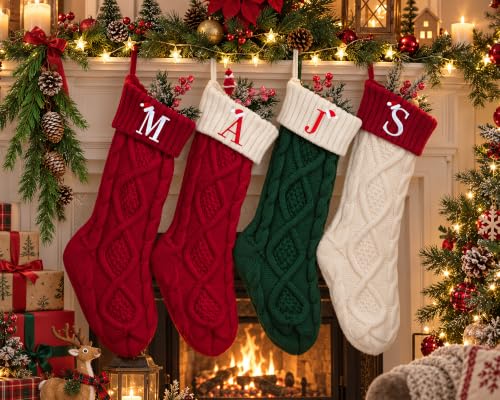 Edoneery 18 Inch Knit Christmas Stocking with Initial Letter, Red & White - Fireplace Decor