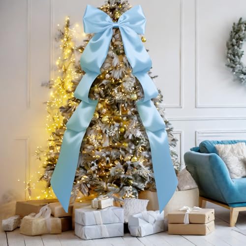 Knitgrip Blue Satin Extra Large Christmas Tree Topper Bow 118x28 in