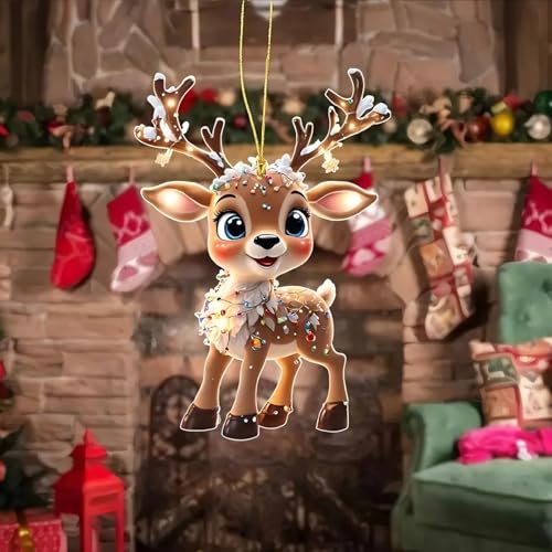 5 PCS Christmas Elk Acrylic Hanging Ornaments - 3.07 x 2.12 Inches, Transparent Holiday Decor