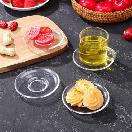 8-Pack Clear Glass Coffee and Tea Saucers, 3.54 Inch Round Plates for Tea & Dessert