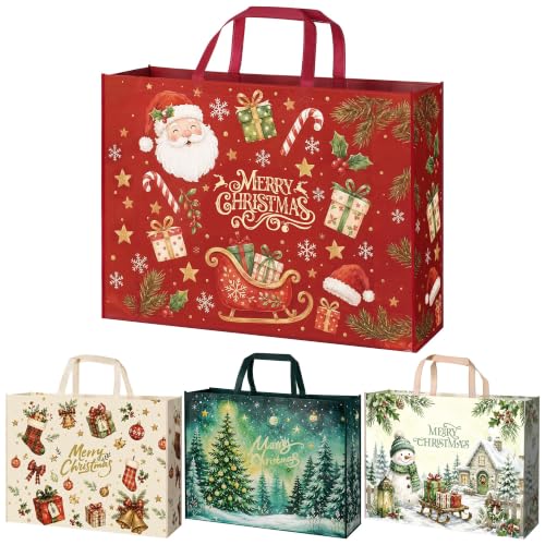 Heetobcos 4 Pack 24x18.5x7.8 Jumbo Extra-Large Christmas Gift Bags with Handles (1 Sheet Pack of 4)