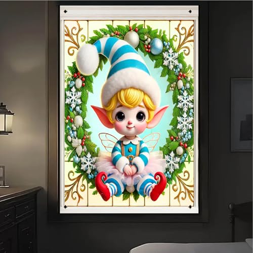 BlissYard Christmas Blue Elf Window Banner Backdrop 31x47 - Color 6