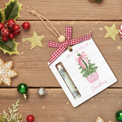 Pink Christmas Wooden Money Holder Ornament - Pink 02-2