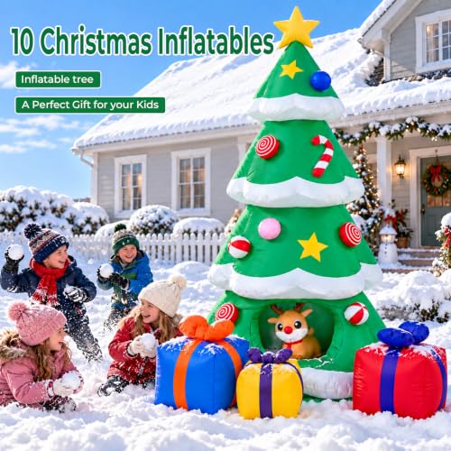 HMAZAE 10ft Green Inflatable Christmas Tree with Built-in LED Lights, Waterproof Outdoor Yard Decor