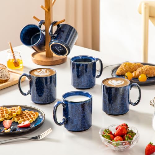 Vancasso STARRY Blue Ceramic Coffee Mug Set of 6, 16 oz Large Mugs for Latte, Tea & Hot Cocoa