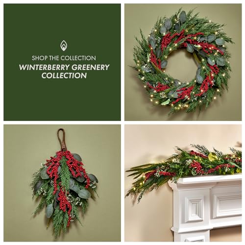 18-Inch Artificial Eucalyptus and Red Berry Swag for Front Door Decor