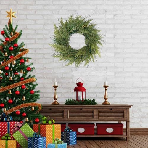 20-Inch Faux Norfolk Pine Christmas Wreath for Front Door and Holiday Decor