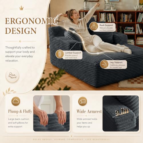 67-Inch Oversized Corduroy Chaise Lounge Chair with 3 Pillows