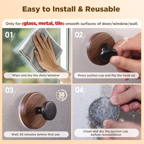 Heavy Duty Suction Cup Wreath Hangers for Front Door - 2 Pack (Walnut)