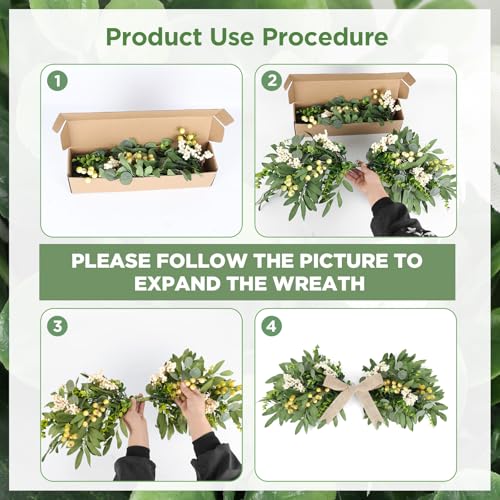 3-Piece Artificial Eucalyptus and Olive Leaf Teardrop Swag Set with Linen Bows