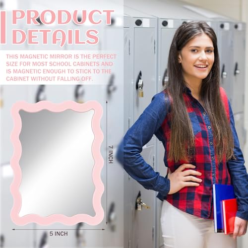 Leinuosen 1 Pcs Magnetic Locker Mirror 5"x7" Real Glass,Pink