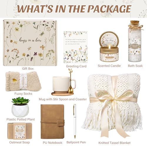 Self Care Gift Basket for Women, Relaxation Spa Set with Blanket and Mug
