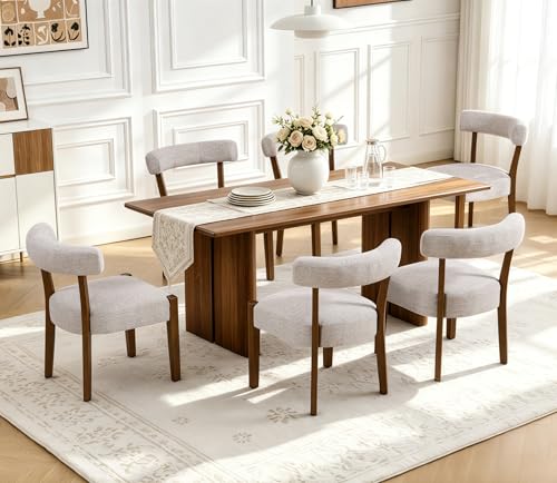 Mid-Century Modern Upholstered Dining Chairs, Set of 4, Walnut Finish