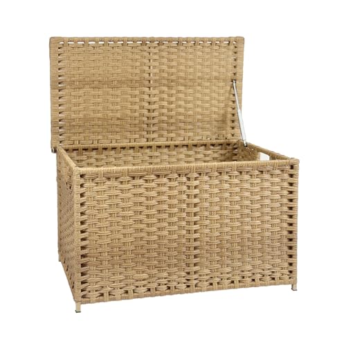 Large Wicker Storage Trunk with Lid, 160L Handwoven Blanket Chest