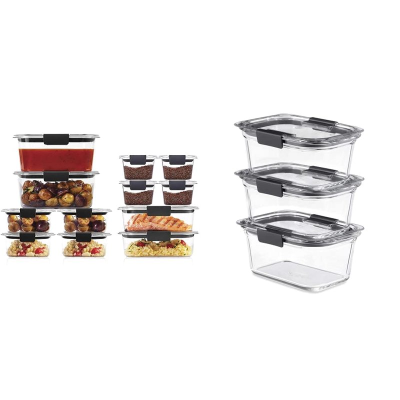 Rubbermaid Brilliance Storage Plastic | BPA Free, Leak Proof, Clear, 24-Piece & Brilliance Glass 4.7-Cup Food Containers with Lids, Clear (Pack of 3)