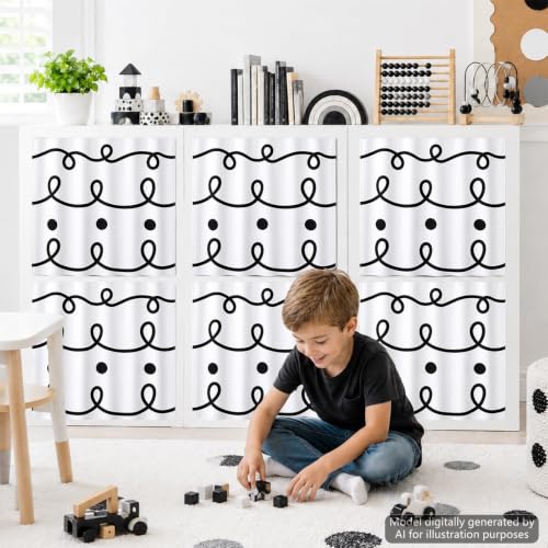 6-Piece Classroom Cabinet Curtains, Black and White Storage Privacy Drapes