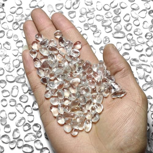Transparent Sea Glass Stones, 1 lb Irregular Tumbled Glass Pebbles for Crafts