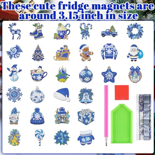 Copkim Snow Christmas Diamond Art Magnet Kits - 30 Pcs Holiday Magnets