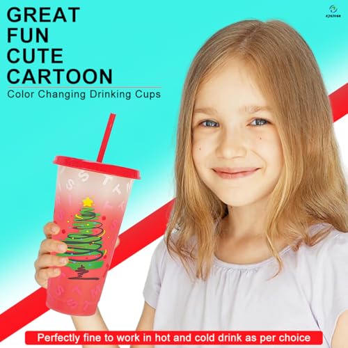 KJRIVER 5 Pack Christmas Color Changing Cups with Lids & Straws 24oz (Color Changing)