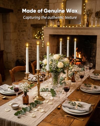 Meigic 2 Pcs 9.6in Real Wax Flameless Taper Candles with Remote, White