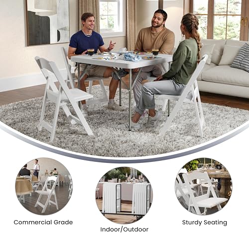White Resin Folding Chairs - Set of 4 Heavy Duty Event Seating