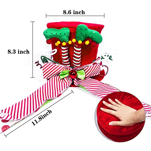 Lordaeron Red Velvet Christmas Tree Topper Hat with Elf Legs & Bowknot