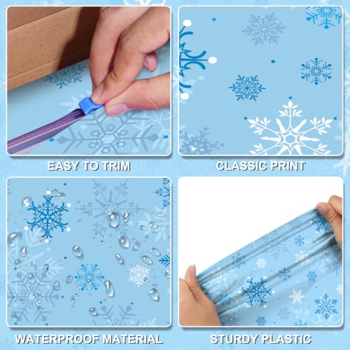 Light Blue Snowflake Christmas Tablecloth Roll 4.5 x 100 ft - Disposable Backdrop for Winter Party