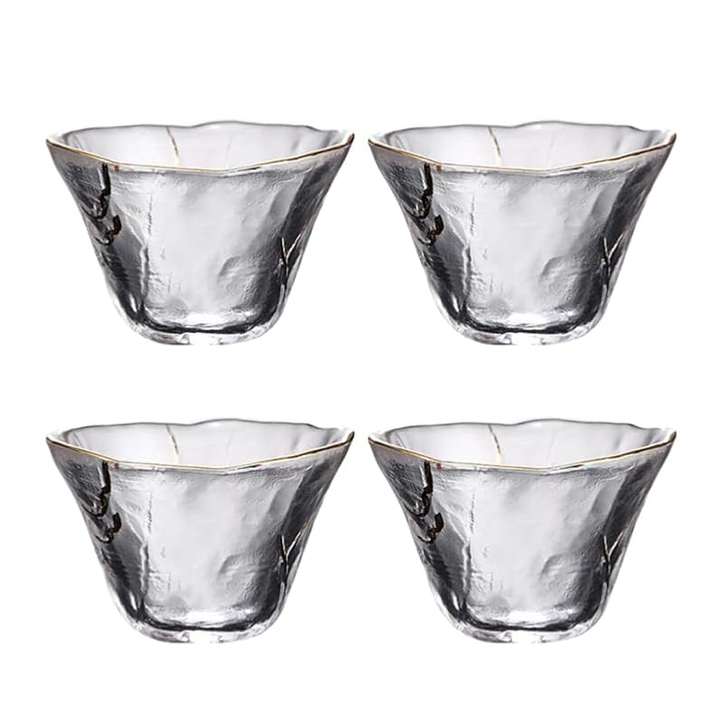 PRETYZOOM 4-Pack Glass Sake Cups with Gold Rim 70ml | Traditional Japanese Drinkware
