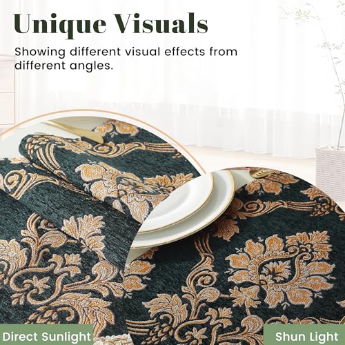 Dark Green Floral Jacquard Table Runner with Multi-Tassels - Elegant Home Decor